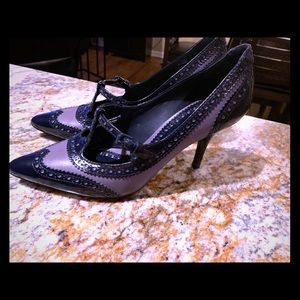 Tory Burch navy and gray heels
